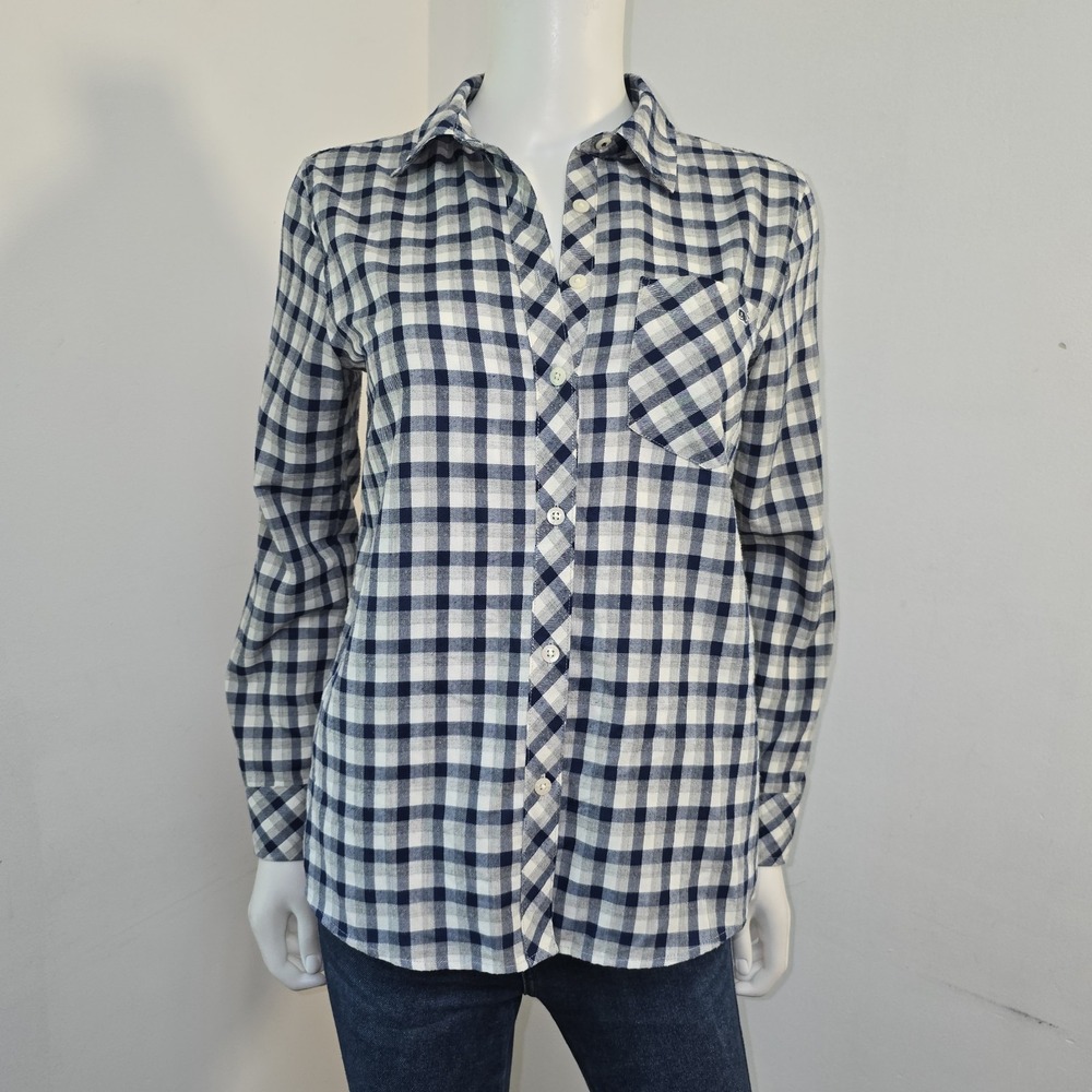 Vineyard Vines Flannel Shirt Plaid Blue Relaxed Fit Button Down Womens Size 2